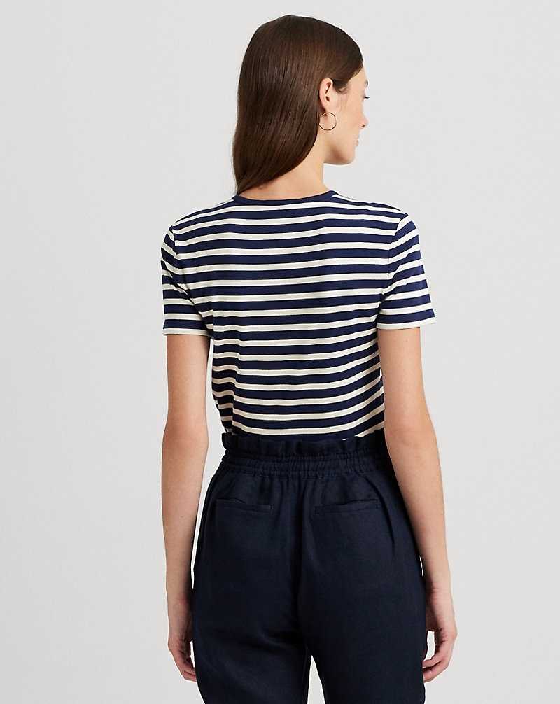 Tops Ralph Lauren Striped Stretch Cotton Crewneck Tee Mujer Refined Navy/Mascarpone | TAQZPGX-93 - vista 4