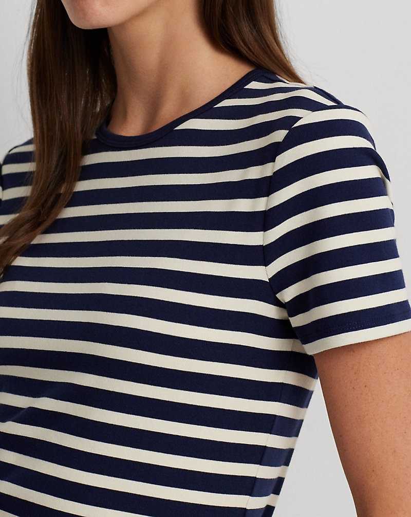 Tops Ralph Lauren Striped Stretch Cotton Crewneck Tee Mujer Refined Navy/Mascarpone | TAQZPGX-93 - vista 5
