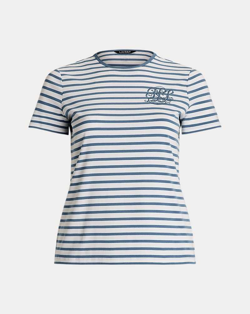 Tops Ralph Lauren Striped Stretch Cotton Crewneck Tee Mujer Azur | HWFPGMR-93 - vista 2