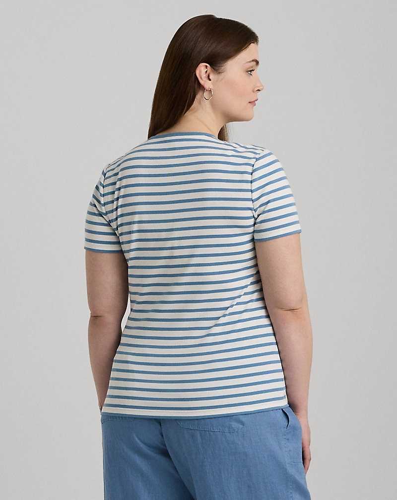 Tops Ralph Lauren Striped Stretch Cotton Crewneck Tee Mujer Azur | HWFPGMR-93 - vista 4
