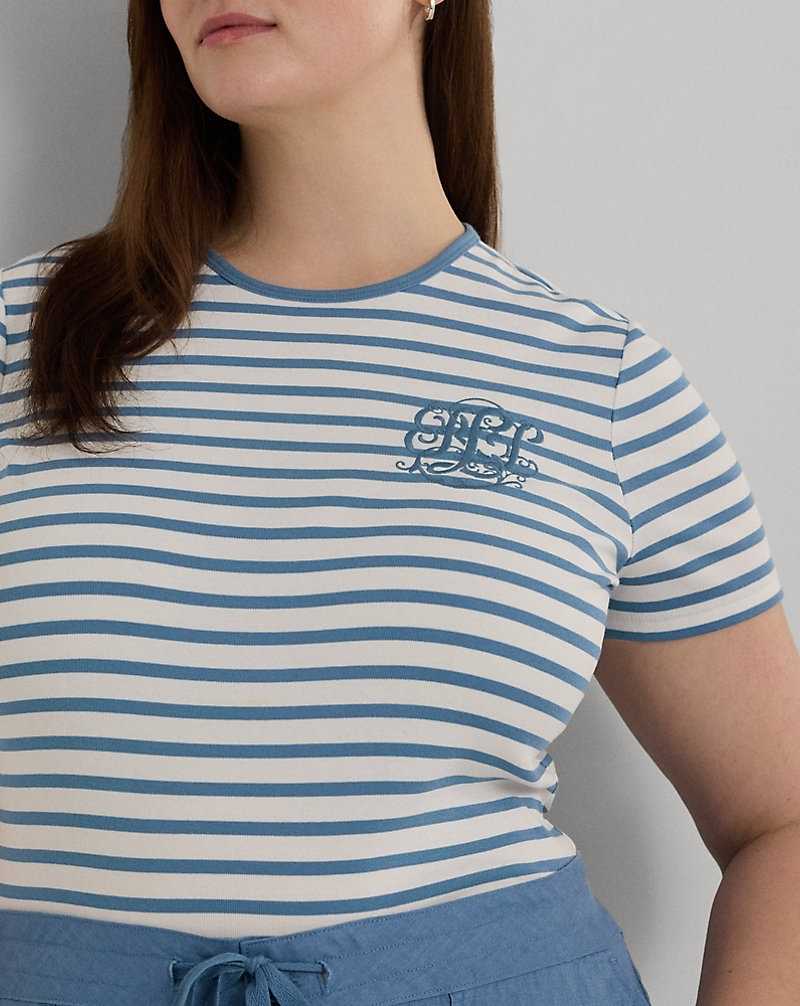 Tops Ralph Lauren Striped Stretch Cotton Crewneck Tee Mujer Azur | HWFPGMR-93 - vista 5