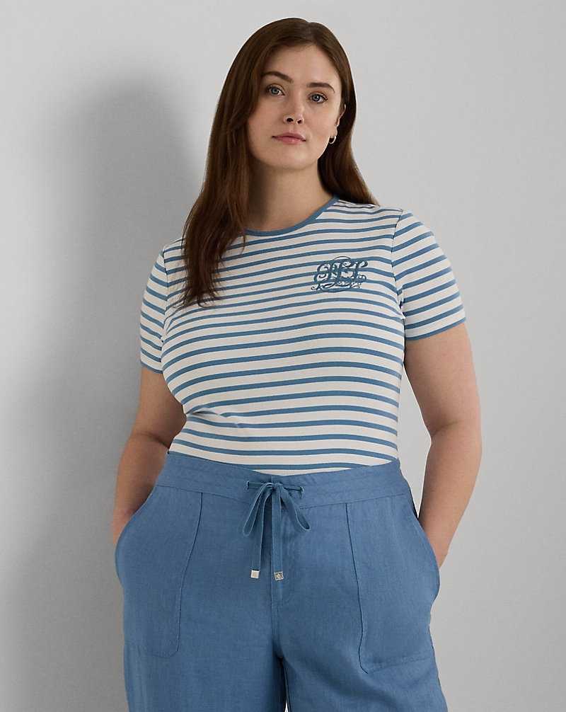 Tops Ralph Lauren Striped Stretch Cotton Crewneck Tee Mujer Azur | HWFPGMR-93 - vista 1