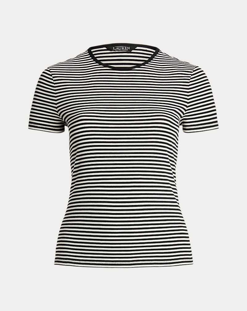 Tops Ralph Lauren Striped Stretch Cotton Crewneck Tee Mujer Creme | WMTEINL-80 - vista 2
