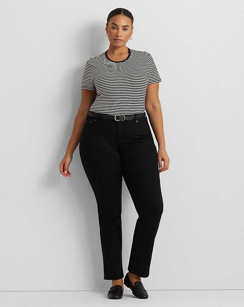 Tops Ralph Lauren Striped Stretch Cotton Crewneck Tee Mujer Creme | WMTEINL-80 - vista 3