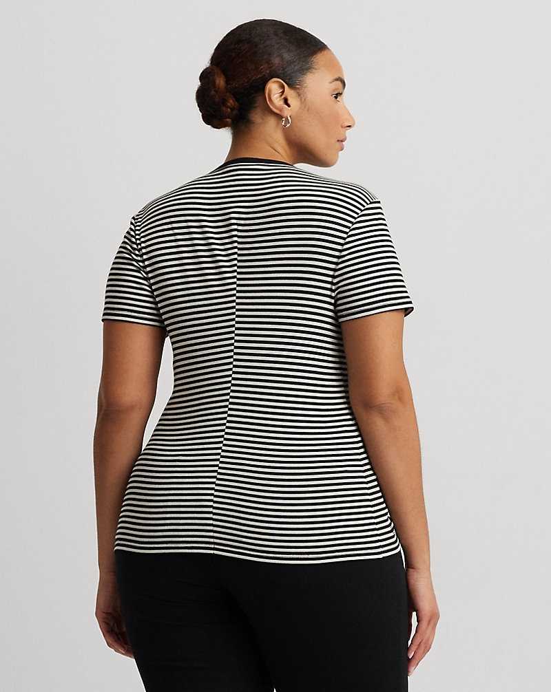 Tops Ralph Lauren Striped Stretch Cotton Crewneck Tee Mujer Creme | WMTEINL-80 - vista 4