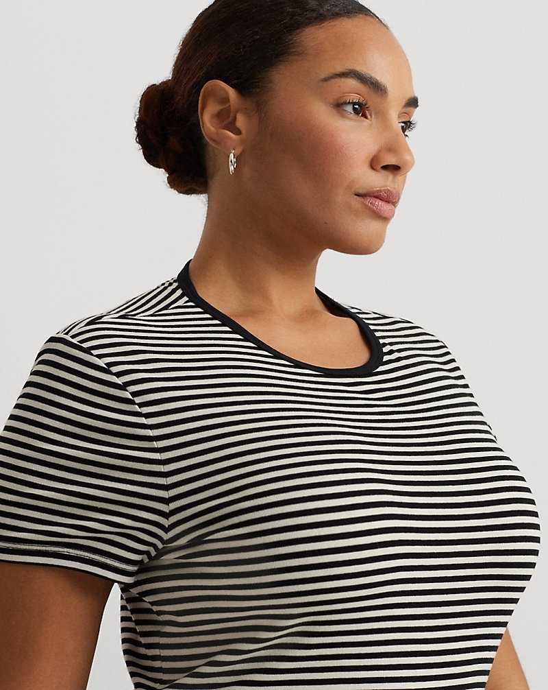 Tops Ralph Lauren Striped Stretch Cotton Crewneck Tee Mujer Creme | WMTEINL-80 - vista 5
