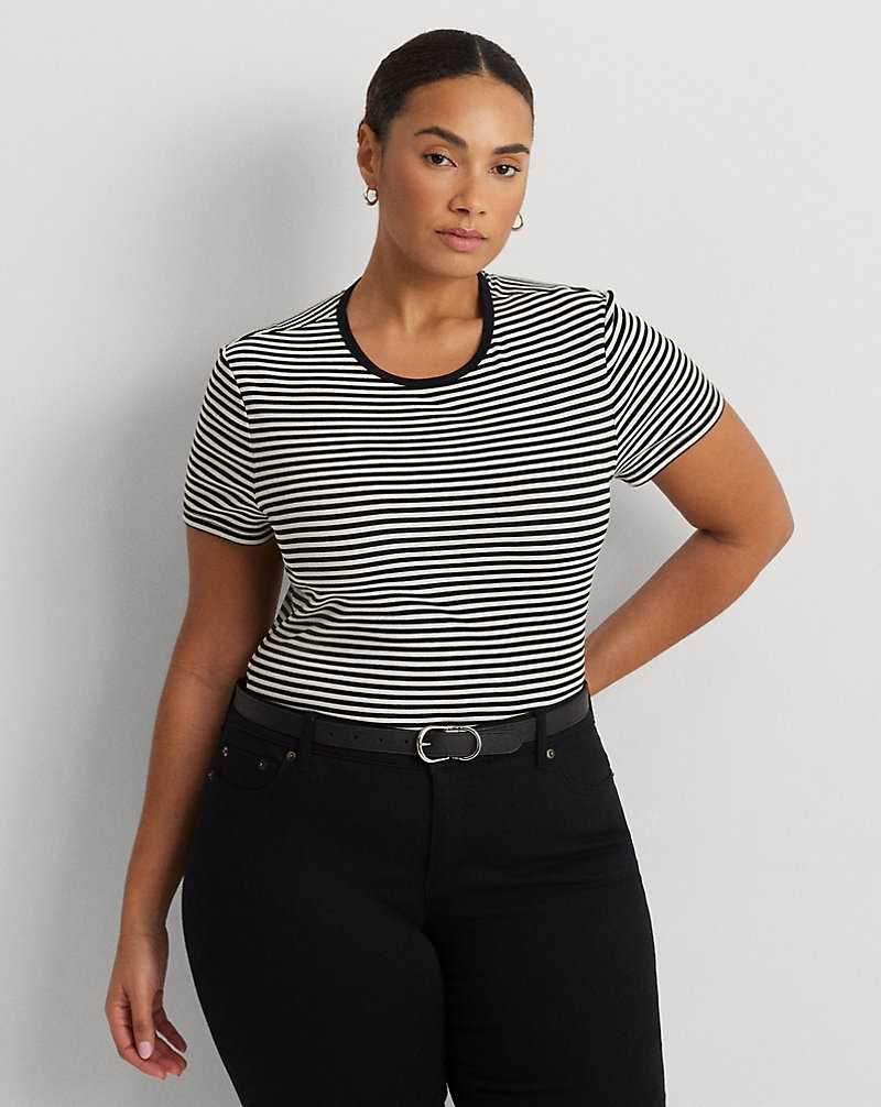 Tops Ralph Lauren Striped Stretch Cotton Crewneck Tee Mujer Creme | WMTEINL-80 - vista 1