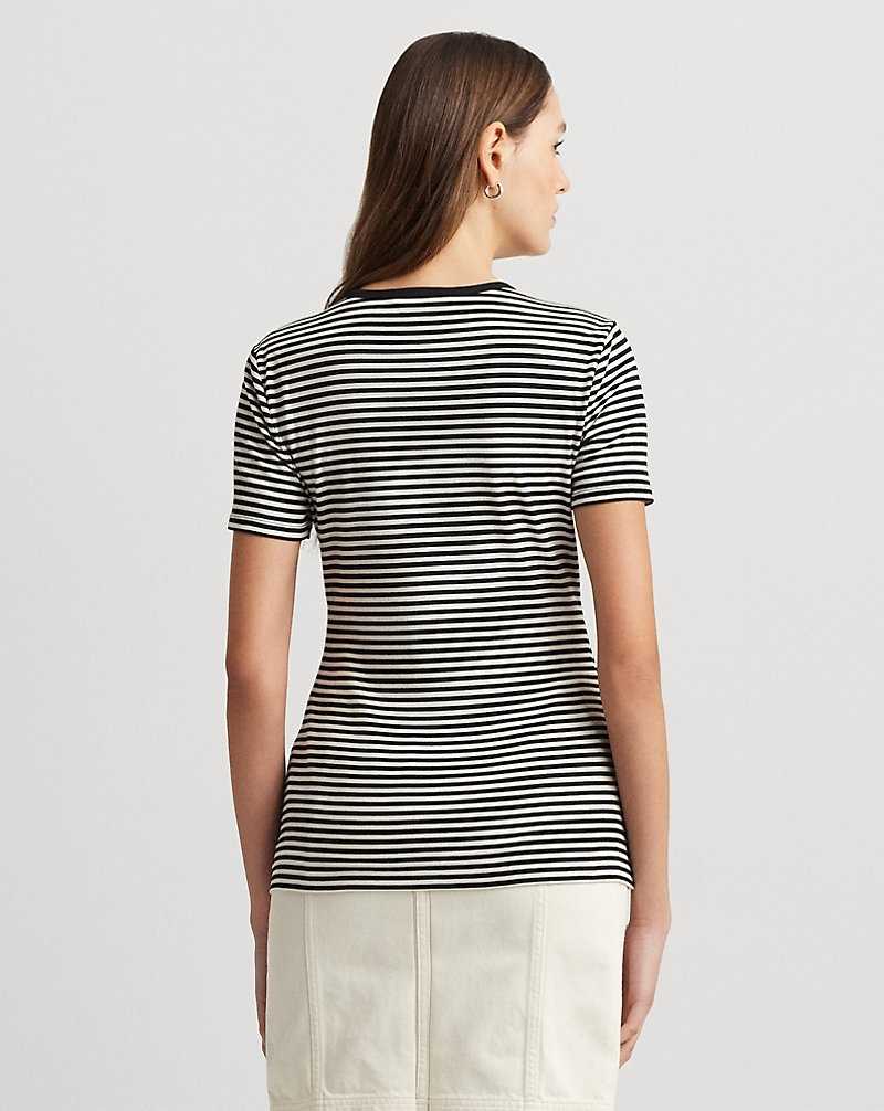 Tops Ralph Lauren Striped Stretch Cotton Crewneck Tee Mujer Creme | YLKMNBO-16 - vista 4