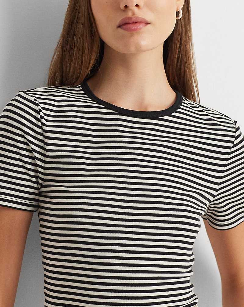 Tops Ralph Lauren Striped Stretch Cotton Crewneck Tee Mujer Creme | YLKMNBO-16 - vista 5