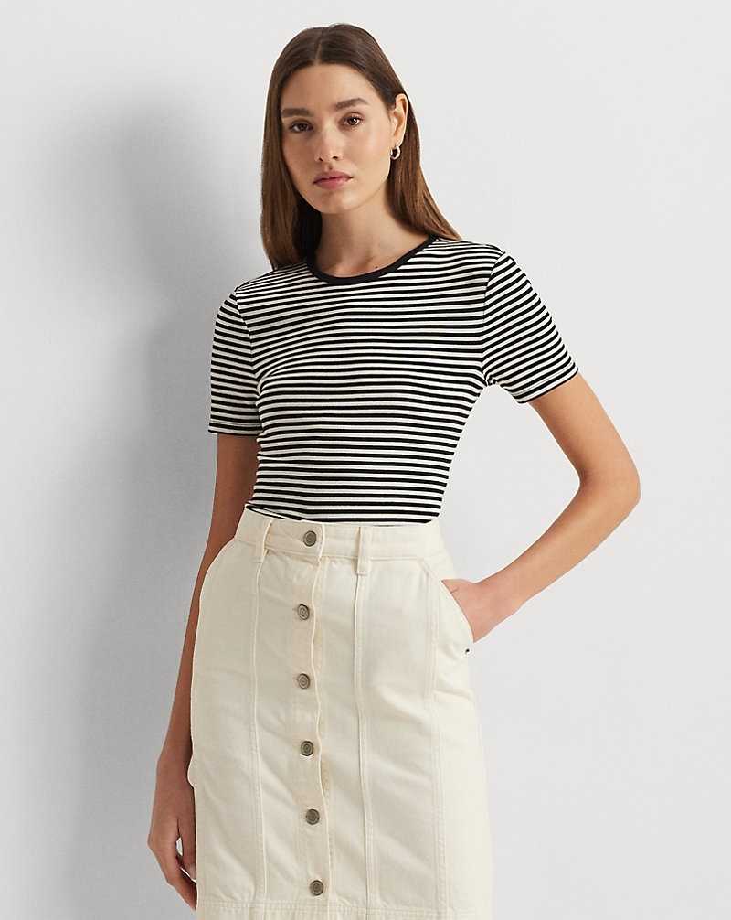 Tops Ralph Lauren Striped Stretch Cotton Crewneck Tee Mujer Creme | YLKMNBO-16 - vista 1