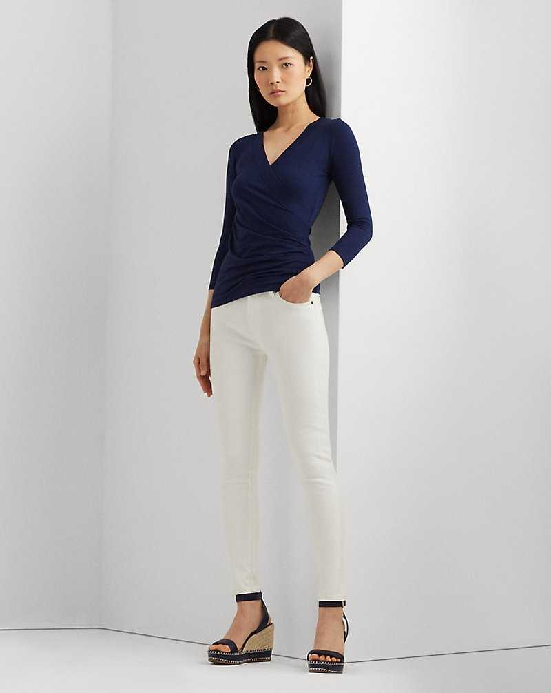 Tops Ralph Lauren Surplice Jersey Top Mujer Azul Marino | HGTUELQ-64 - vista 3