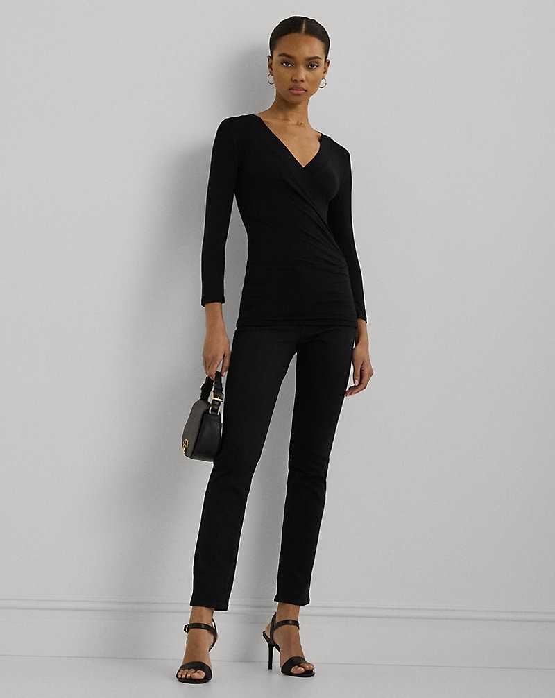 Tops Ralph Lauren Surplice Jersey Top Mujer Negros | CRKNZLF-59 - vista 3