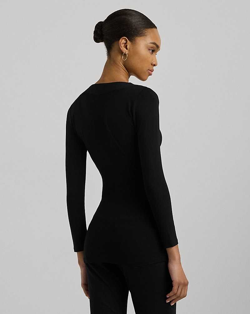 Tops Ralph Lauren Surplice Jersey Top Mujer Negros | CRKNZLF-59 - vista 4