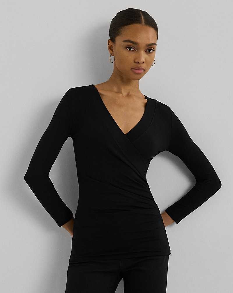 Tops Ralph Lauren Surplice Jersey Top Mujer Negros | CRKNZLF-59 - vista 1