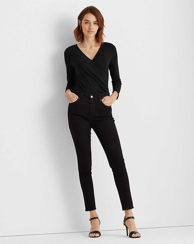 Tops Ralph Lauren Surplice Jersey Top Mujer Negros | MNJBOPC-57 - vista 3