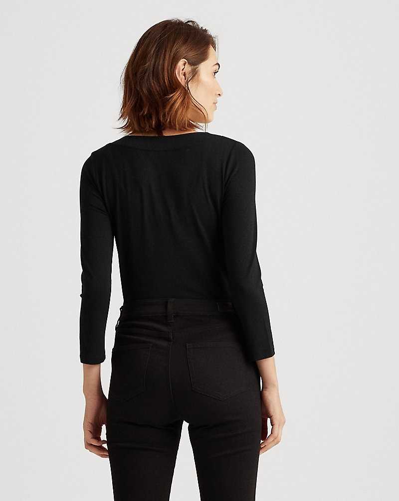 Tops Ralph Lauren Surplice Jersey Top Mujer Negros | MNJBOPC-57 - vista 4