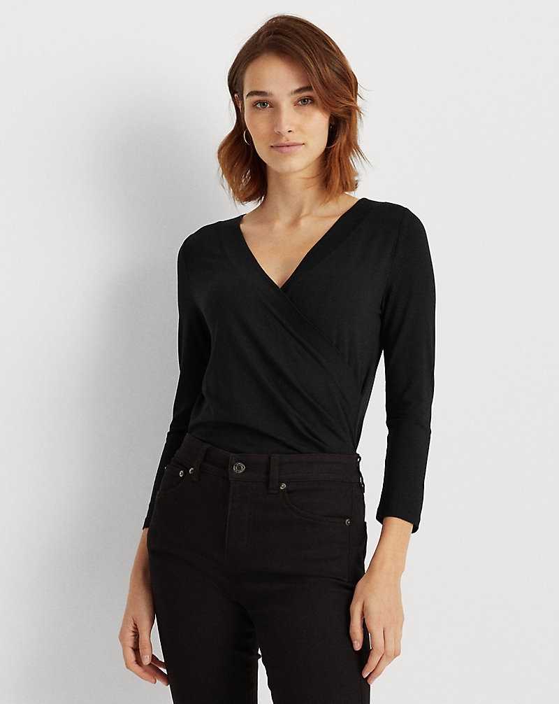 Tops Ralph Lauren Surplice Jersey Top Mujer Negros | MNJBOPC-57 - vista 1