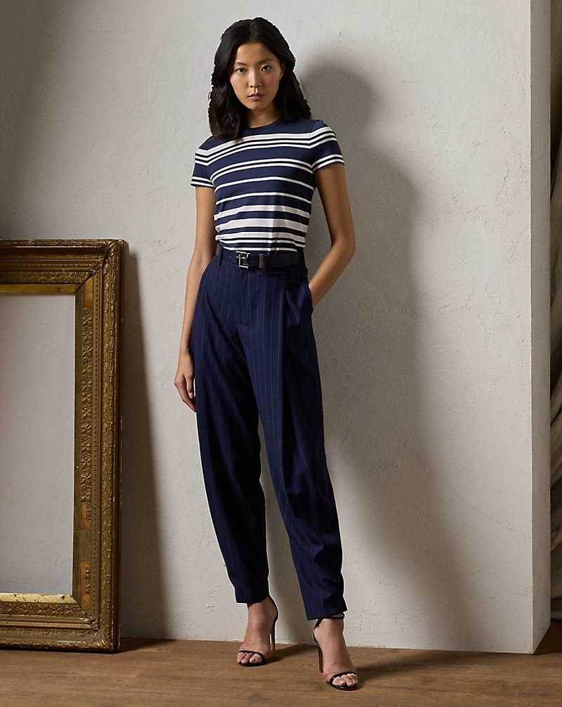 Tops Ralph Lauren Variegated Striped Jersey Tee Mujer Azul Marino | DYPHSOC-17 - vista 3