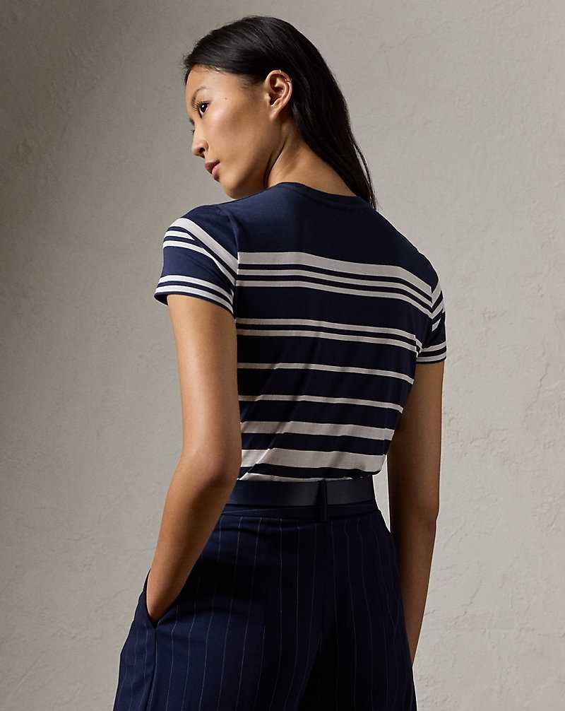 Tops Ralph Lauren Variegated Striped Jersey Tee Mujer Azul Marino | DYPHSOC-17 - vista 4