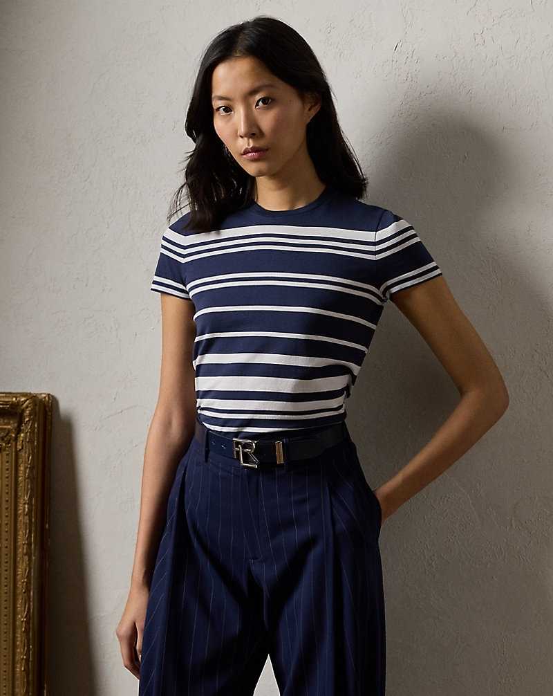 Tops Ralph Lauren Variegated Striped Jersey Tee Mujer Azul Marino | DYPHSOC-17 - vista 1