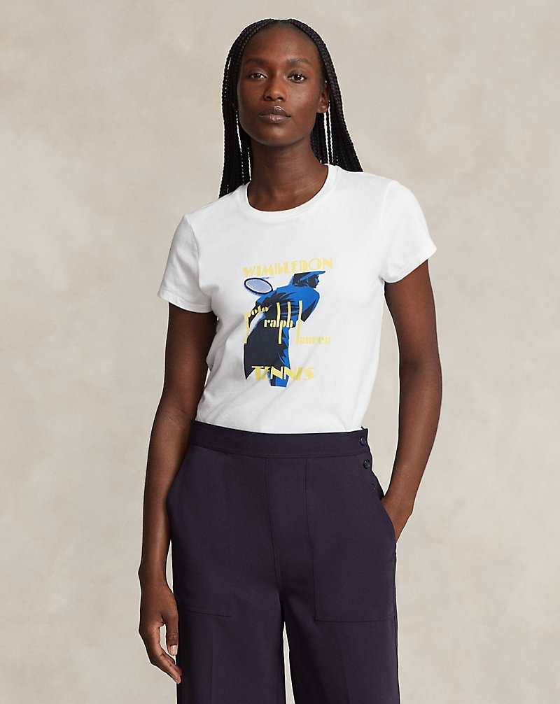 Tops Ralph Lauren Wimbledon Graphic Jersey Tee Mujer Blancos | NIZDXMT-41 - vista 1