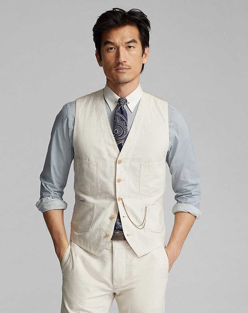 Trajes Ralph Lauren Cotton-Linen Canvas Gilet Hombre Creme | ZHKWBIE-39 - vista 2