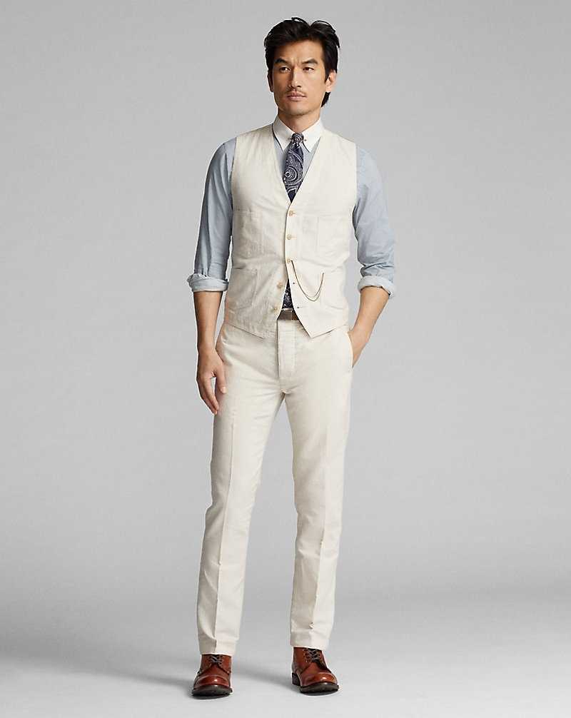Trajes Ralph Lauren Cotton-Linen Canvas Gilet Hombre Creme | ZHKWBIE-39 - vista 3