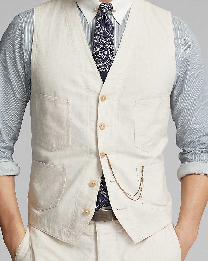 Trajes Ralph Lauren Cotton-Linen Canvas Gilet Hombre Creme | ZHKWBIE-39 - vista 5