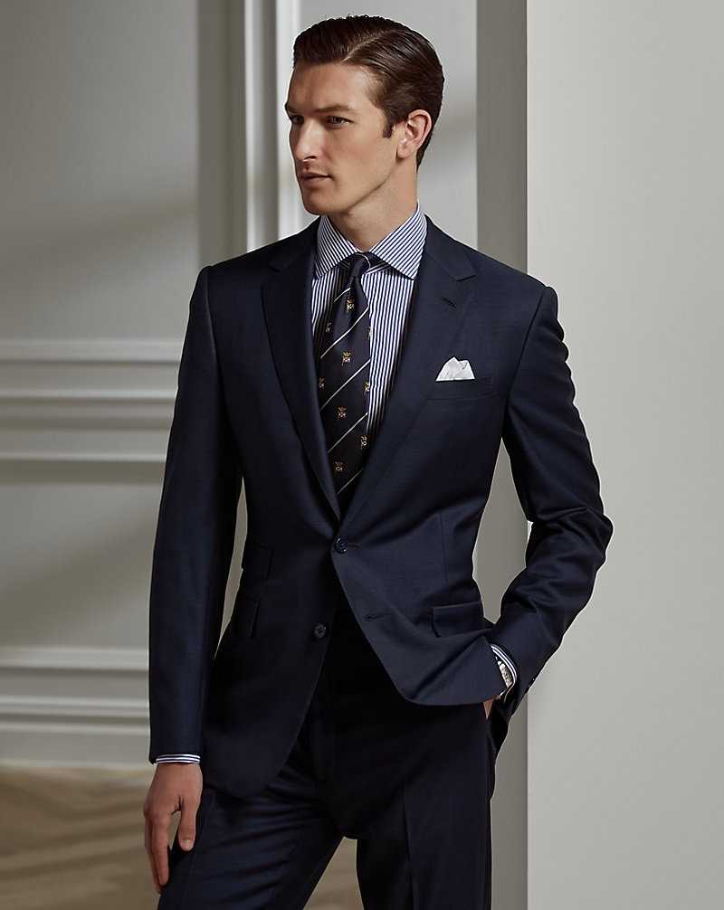 Trajes Ralph Lauren Gregory Hand-Tailored Sharkskin Hombre Azul Marino | DHSGAPR-19 - vista 3