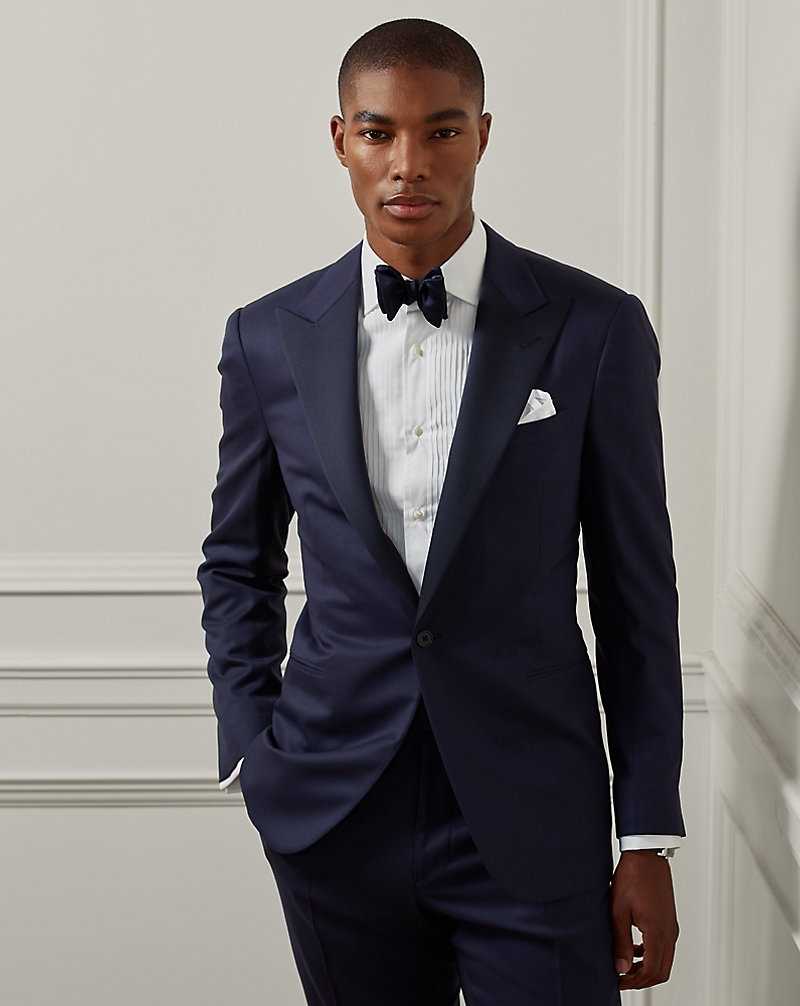 Trajes Ralph Lauren Gregory Handmade Gabardine Peak Tuxedo Hombre Azul Marino | MODGZYF-53 - vista 3