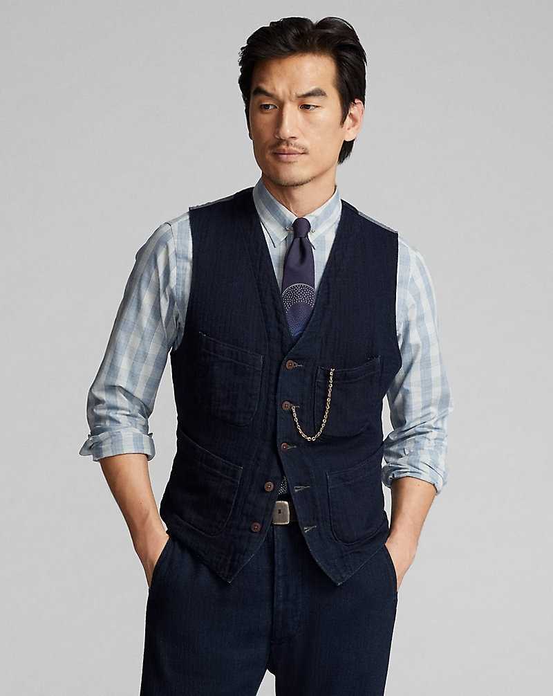 Trajes Ralph Lauren Indigo Herringbone Waistcoat Hombre Azul Marino Oscuro | RPQOZLK-74 - vista 2