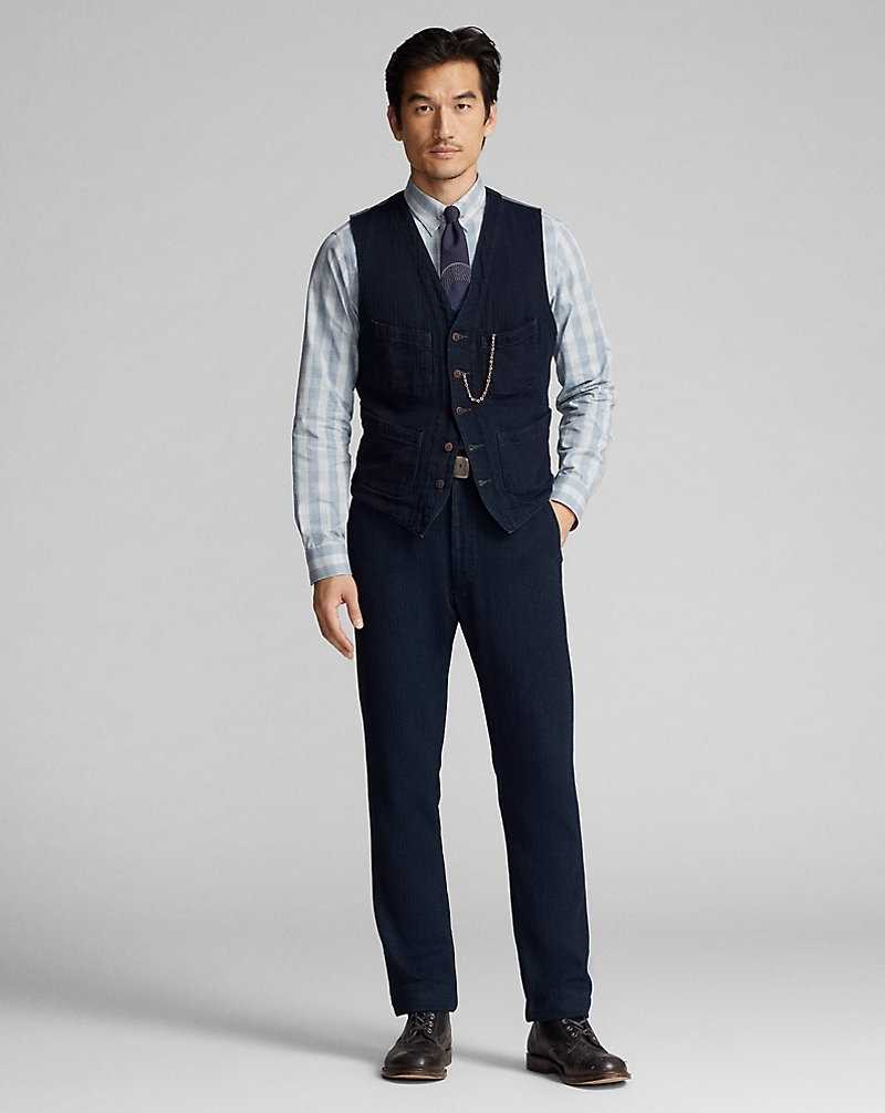 Trajes Ralph Lauren Indigo Herringbone Waistcoat Hombre Azul Marino Oscuro | RPQOZLK-74 - vista 3
