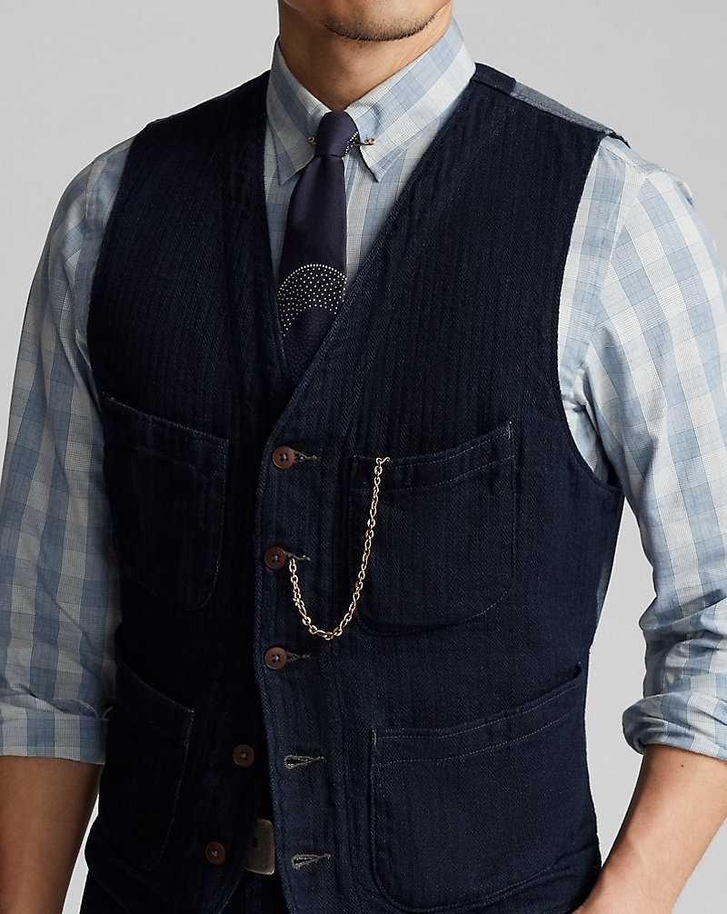 Trajes Ralph Lauren Indigo Herringbone Waistcoat Hombre Azul Marino Oscuro | RPQOZLK-74 - vista 5