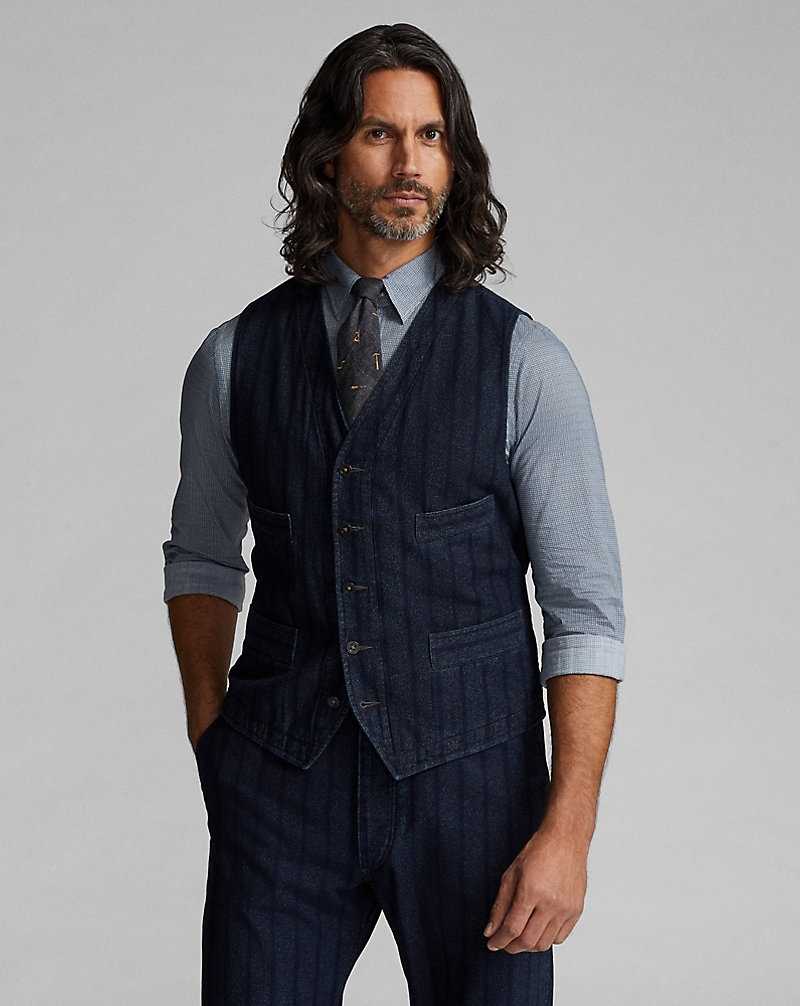 Trajes Ralph Lauren Indigo Striped Twill Vest Hombre Indigo/White | YXHNOTC-56 - vista 2