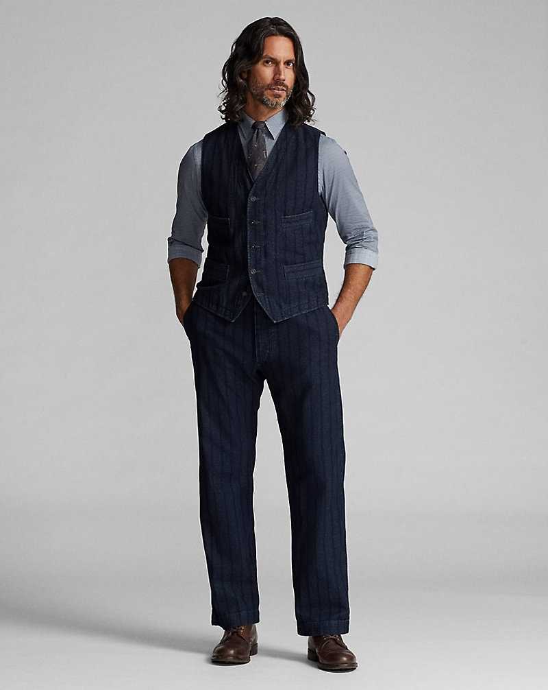 Trajes Ralph Lauren Indigo Striped Twill Vest Hombre Indigo/White | YXHNOTC-56 - vista 3