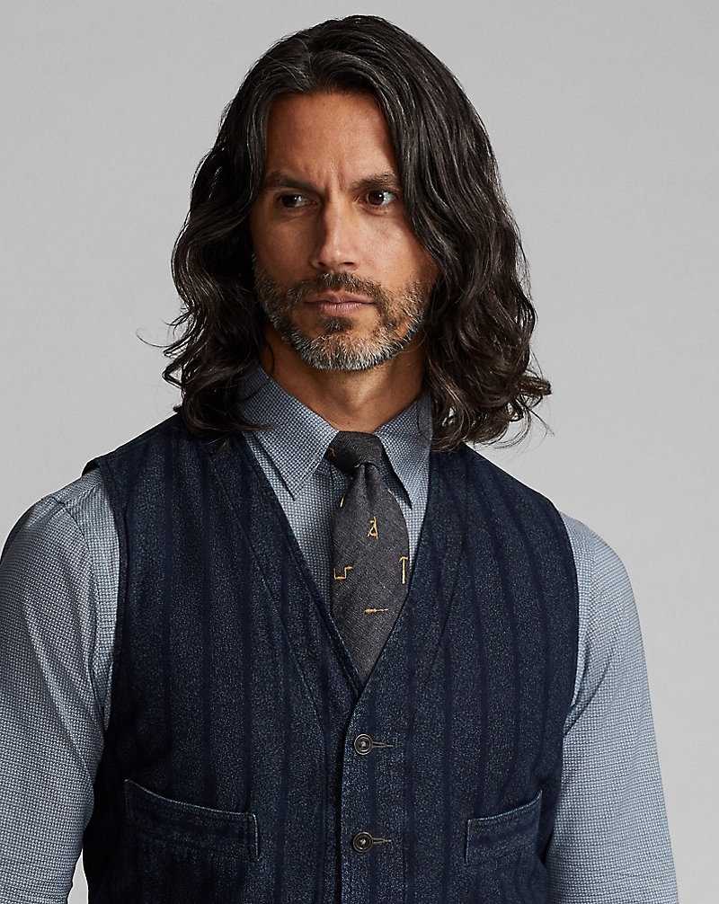 Trajes Ralph Lauren Indigo Striped Twill Vest Hombre Indigo/White | YXHNOTC-56 - vista 5