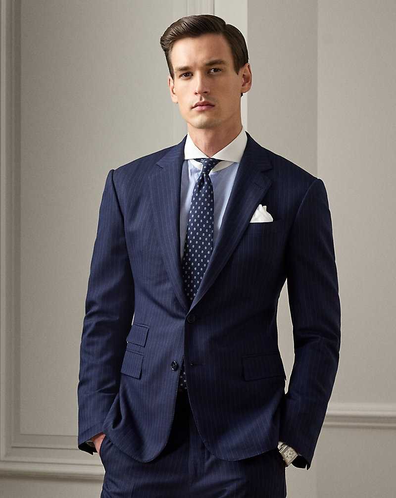 Trajes Ralph Lauren Kent Hand-Tailored Pinstripe Hombre Bright Navy/Grey | UMVEXGT-83 - vista 3