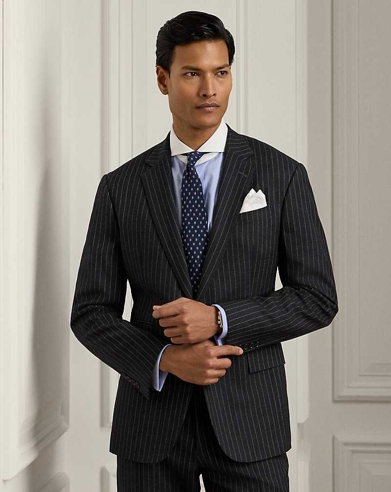 Trajes Ralph Lauren Kent Hand-Tailored Pinstripe Wool Hombre Azules | PUAXLJF-53 - vista 3