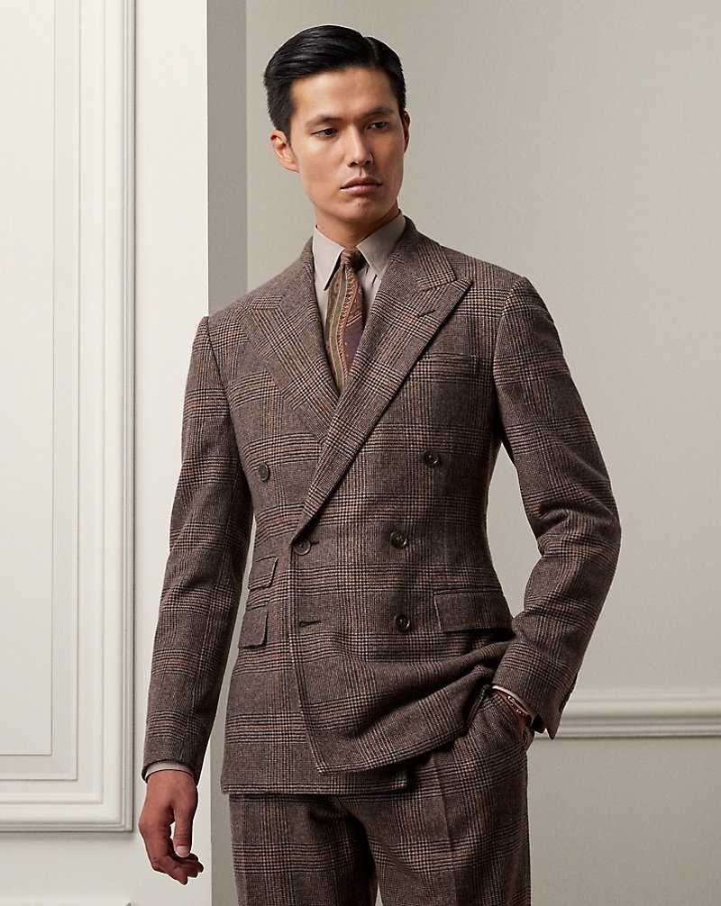 Trajes Ralph Lauren Kent Hand-Tailored Plaid Wool Hombre Vntg Cream/Blk + Blue/Orn | AKHGOPN-31 - vista 3