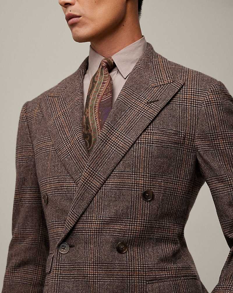 Trajes Ralph Lauren Kent Hand-Tailored Plaid Wool Hombre Vntg Cream/Blk + Blue/Orn | AKHGOPN-31 - vista 5