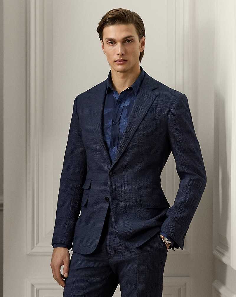 Trajes Ralph Lauren Kent Hand-Tailored Plaid Seersucker Hombre Azul Marino | KGFJDRL-80 - vista 3