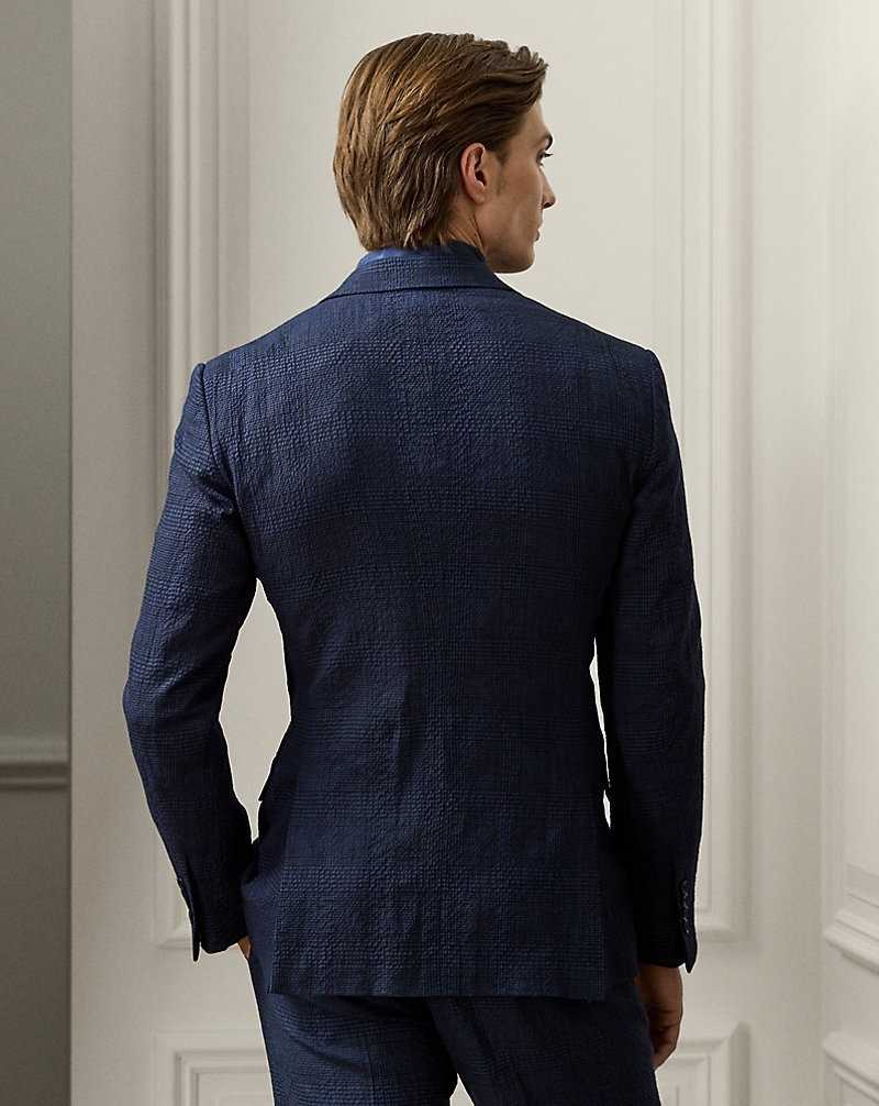 Trajes Ralph Lauren Kent Hand-Tailored Plaid Seersucker Hombre Azul Marino | KGFJDRL-80 - vista 4
