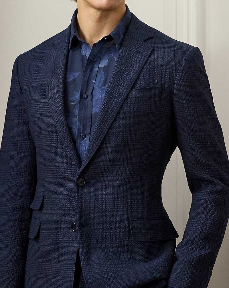 Trajes Ralph Lauren Kent Hand-Tailored Plaid Seersucker Hombre Azul Marino | KGFJDRL-80 - vista 5