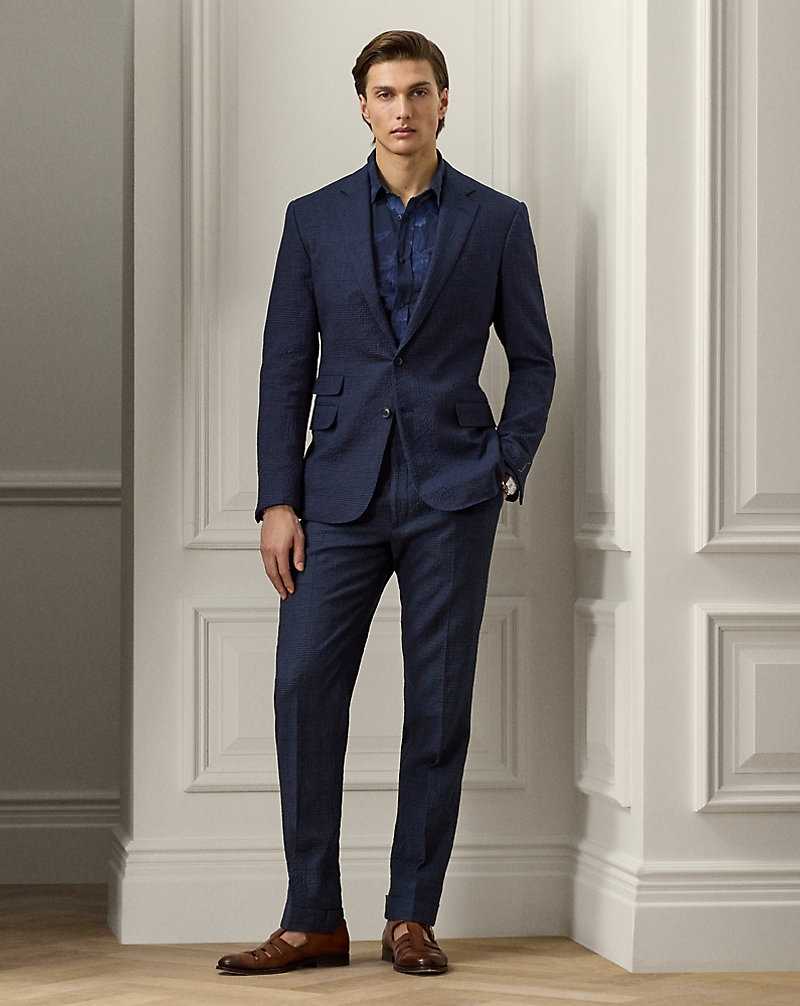 Trajes Ralph Lauren Kent Hand-Tailored Plaid Seersucker Hombre Azul Marino | KGFJDRL-80 - vista 1