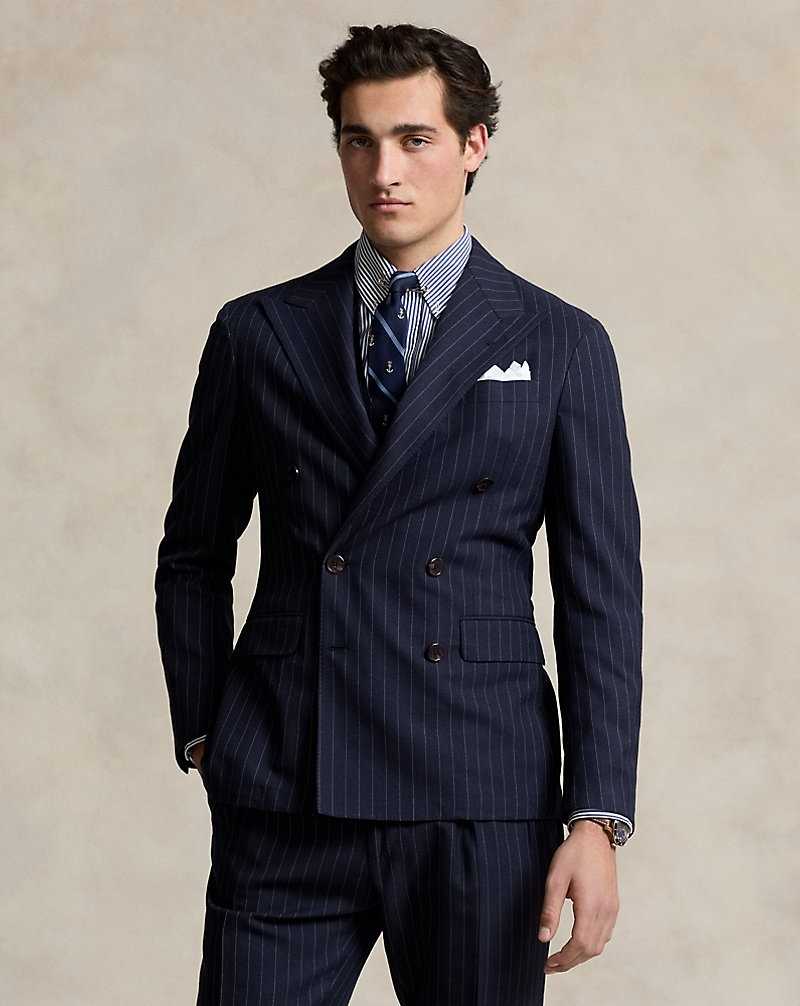Trajes Ralph Lauren Soft Pinstripe 3-Piece Hombre Navy/Cream | QFOPERN-68 - vista 3