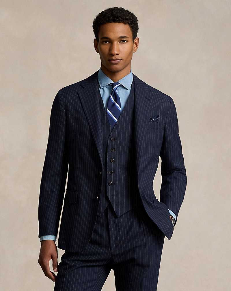 Trajes Ralph Lauren Soft Tailored Striped 3-Piece Hombre Navy/Cream | XGVOWYZ-18 - vista 3