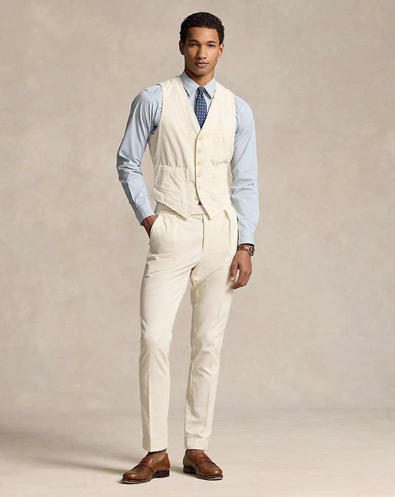 Trajes Ralph Lauren Stretch Corduroy Waistcoat Hombre Classic Stone | IWXKQUE-50 - vista 3