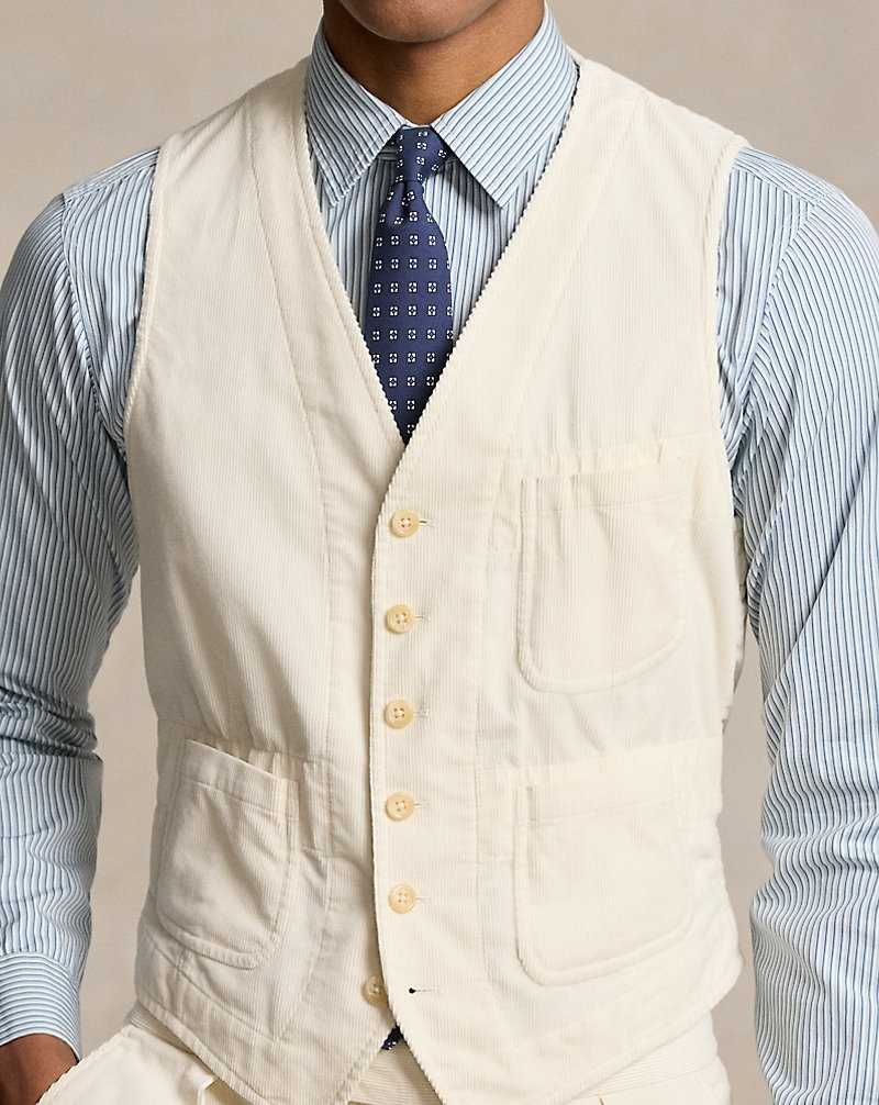 Trajes Ralph Lauren Stretch Corduroy Waistcoat Hombre Classic Stone | IWXKQUE-50 - vista 5