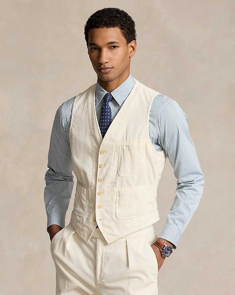 Trajes Ralph Lauren Stretch Corduroy Waistcoat Hombre Classic Stone | IWXKQUE-50 - vista 1