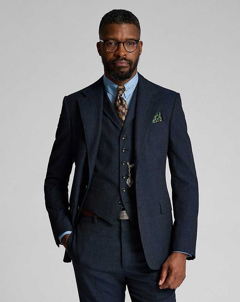 Trajes Ralph Lauren Striped Herringbone Hombre Navy/White | JELOBNX-64 - vista 2